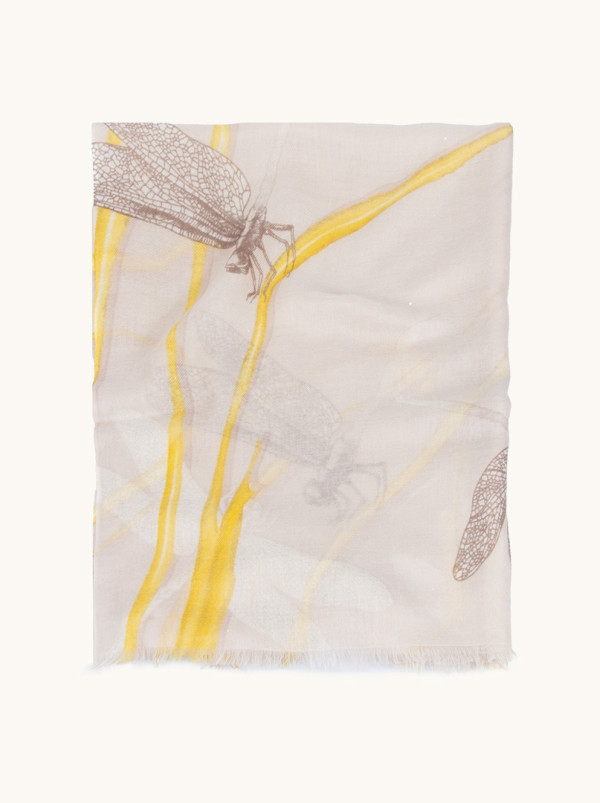 Luksusowy miękki szal kaszmirowy z motywem ważek 75x200 cm