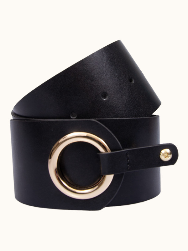 Pasek  czarny z okrągłą sprzączką LuAna