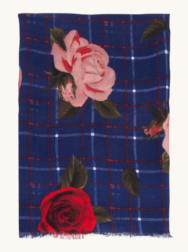 Szal 100% wiskoza granatowy z motywem kwiatowym 90x180 cm