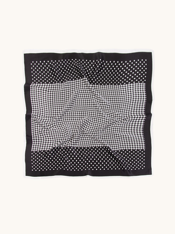 Apaszka jedwabna biało-czarna w pepitkę 68x68cm