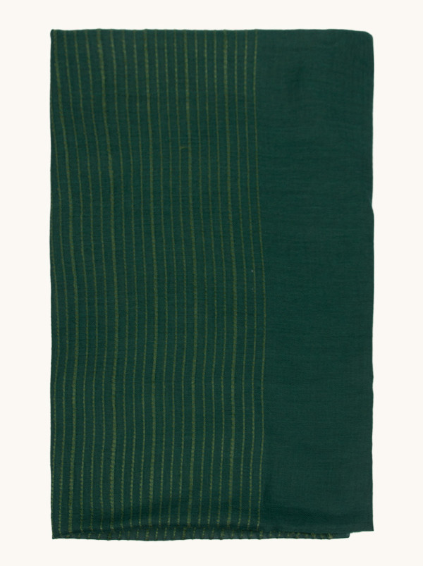 Bottle Green Striped Wool Blend Scarf 90x190 cm