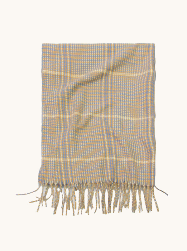 Szal w kratkę beżowo-niebieską 70 cm x 170 cm