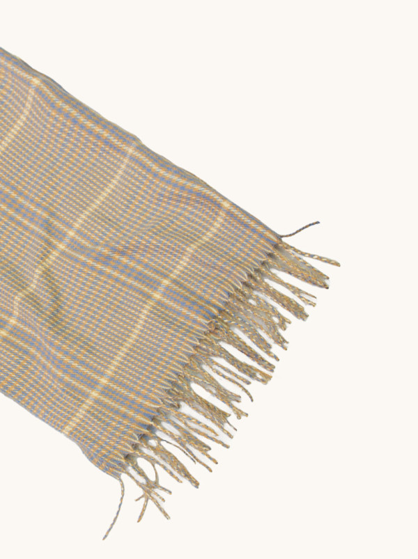 Szal w kratkę beżowo-niebieską 70 cm x 170 cm