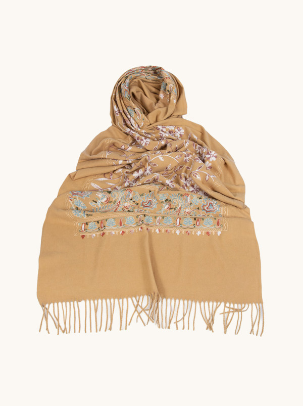Warm beige wool scarf with a paisley pattern, 70x200 cm