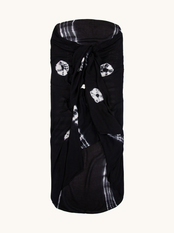 Black beach pareo with white patterns, 180 cm