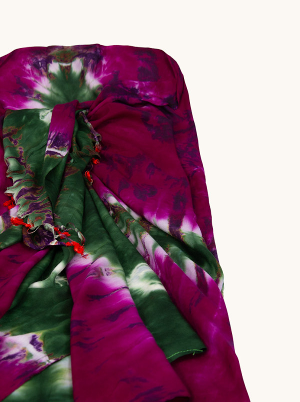 PAKAMERA Pareo fioletowe w zielono-białe wzory 100 cm x 180 cm