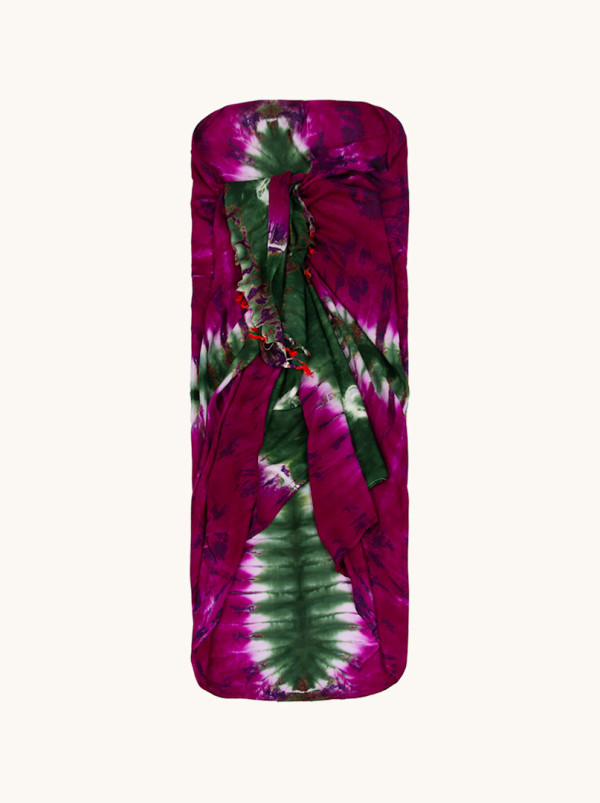 PAKAMERA Pareo fioletowe w zielono-białe wzory 100 cm x 180 cm