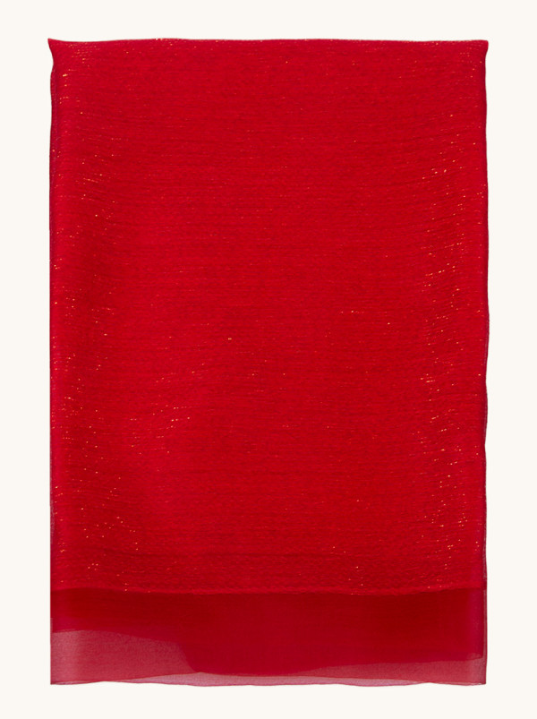 Szal wizytowy czerwony ze złotą nitką 180 cm