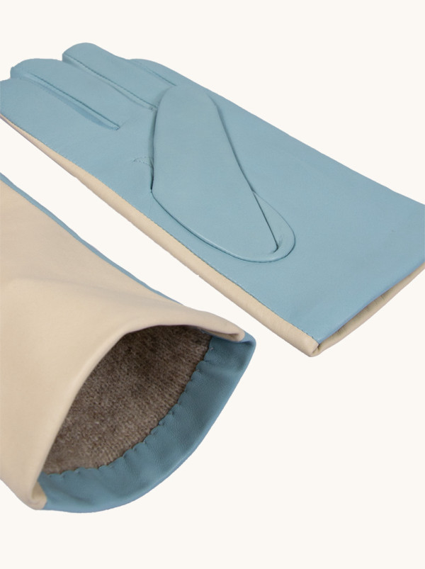 Beżowo-błękitne Skórzane Rękawiczki