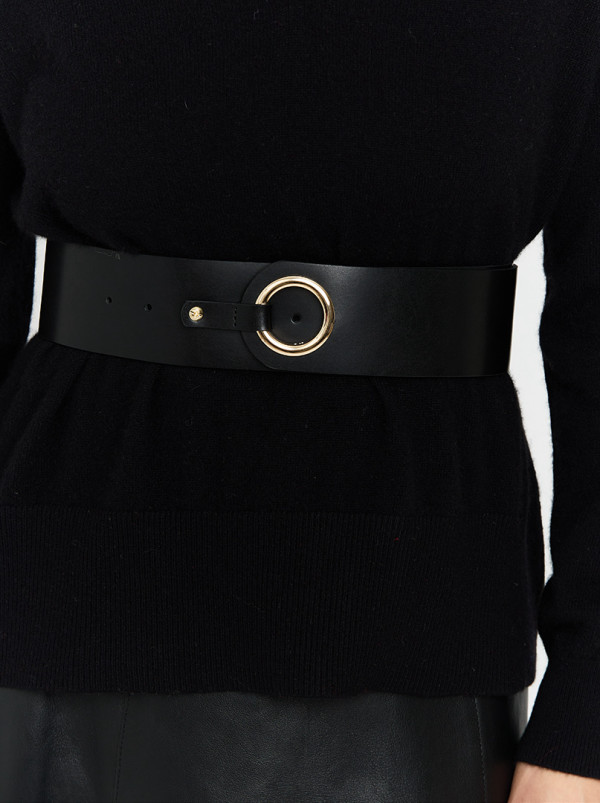 Pasek czarny z okrągłą sprzączką LuAna