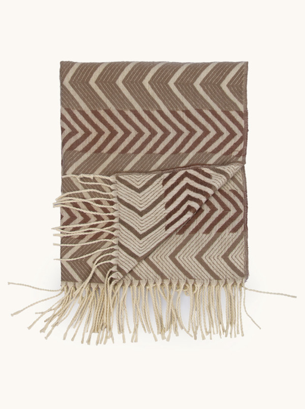 Ciepły szal beżowy w zygzaki PREMIUM
