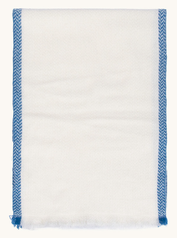 Ciepły ekskluzywny kaszmirowy szal kremowy z błękitnym wykończeniem 33 cm x 190 PREMIUM