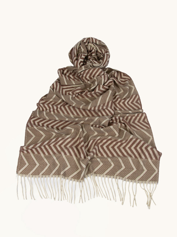Ciepły szal beżowy w zygzaki PREMIUM 