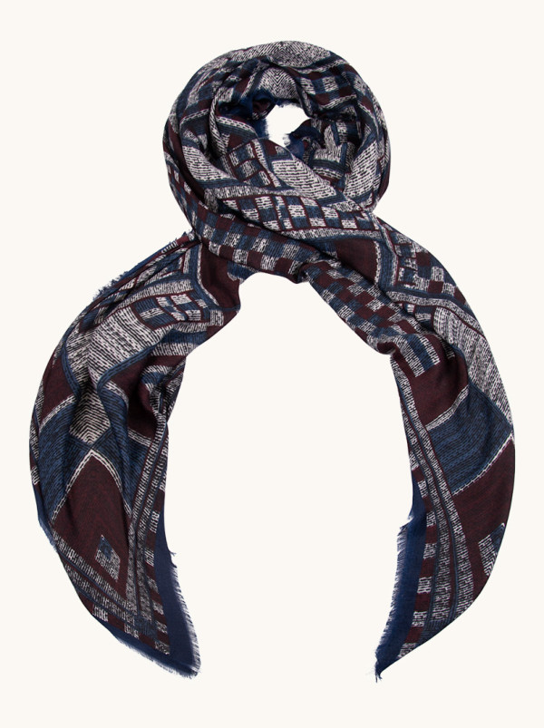 Chusta 100% wiskoza niebiesko-bordowa  w kratę 140x140cm