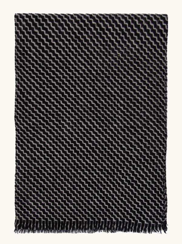 Ciepły ekskluzywny kaszmirowy szal w kolorze czarnym z geometrycznym wzorem 35 cm x 175 cm PREMIUM