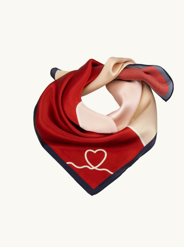 Silk scarf with a heart motif, 53x53 cm