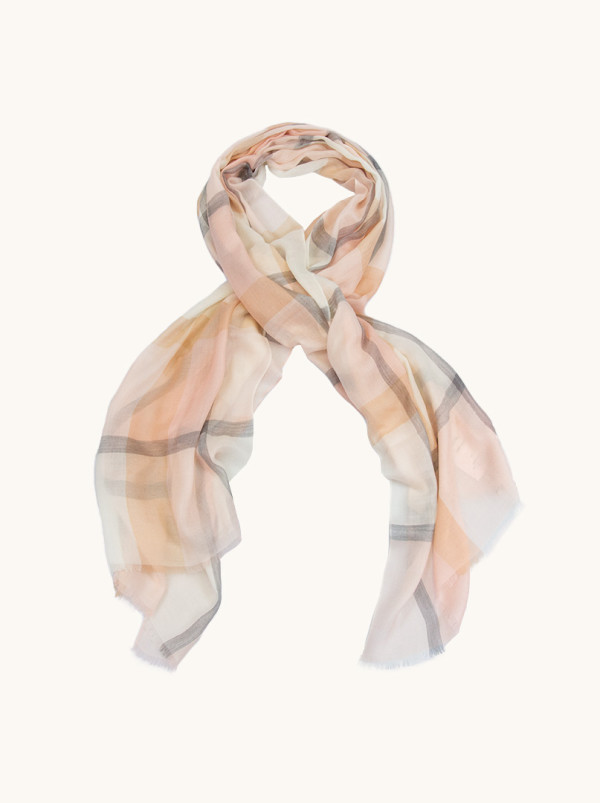 Kaszmirowy szal różowy w delikatną szarą kratkę