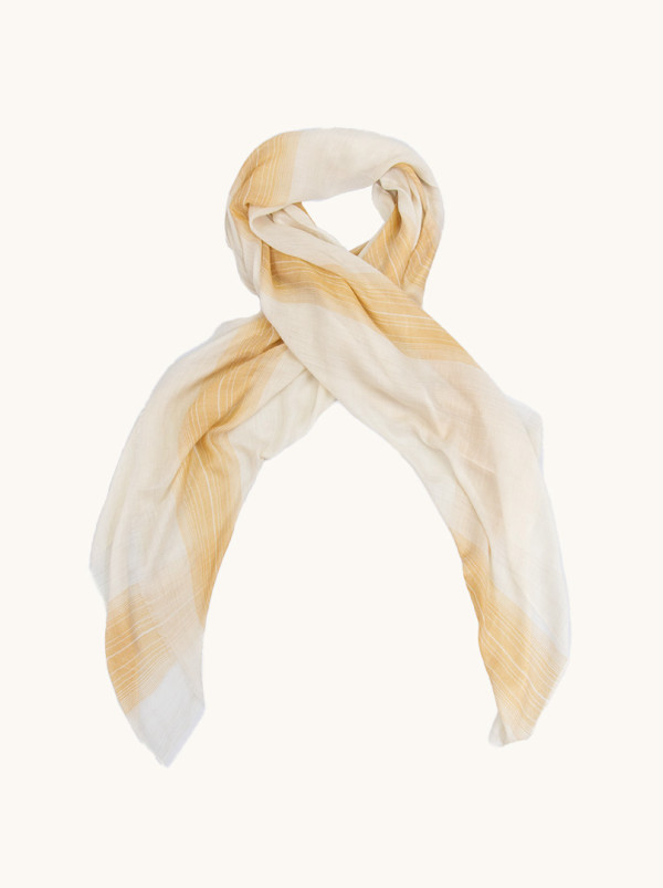 Kaszmirowy szal w kolorze beżowym z miodowymi paskami 75 cm x 190cm PREMIUM