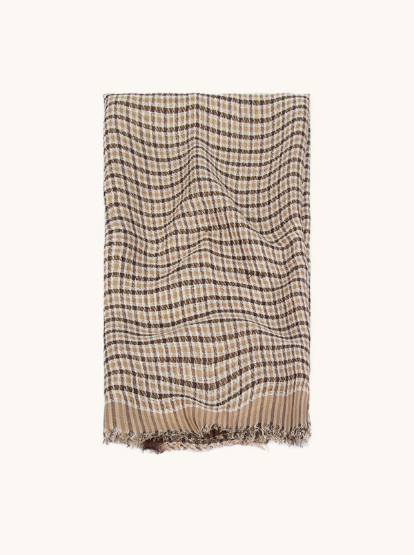 Szal męski lekki brązowy w kratę 70 cm x 190 cm