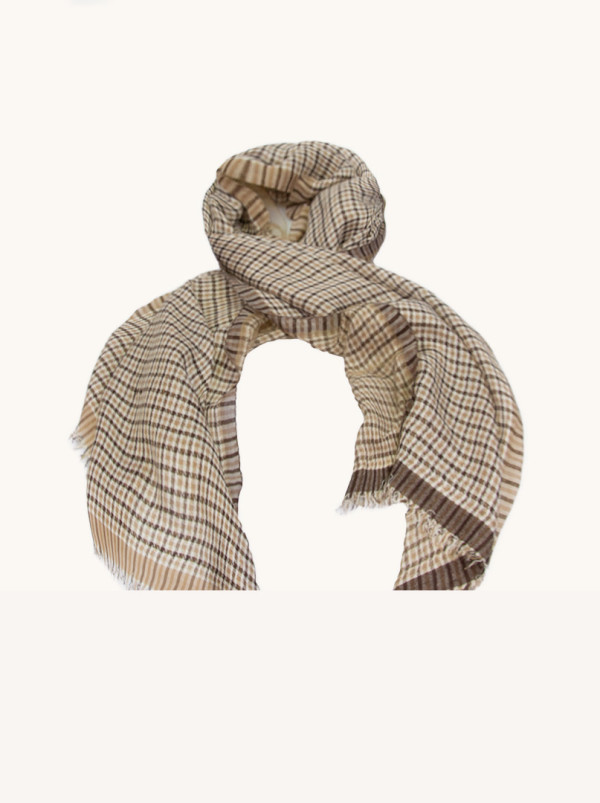 Szal męski lekki brązowy w kratę 70 cm x 190 cm