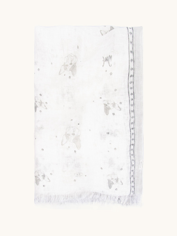 Szal lniany damski lekki naturalny biały w mopsiki 180 cm