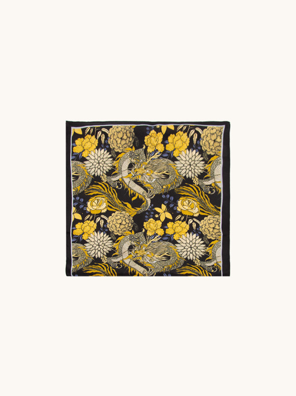 Black silk scarf with a floral pattern, 35x140 cm