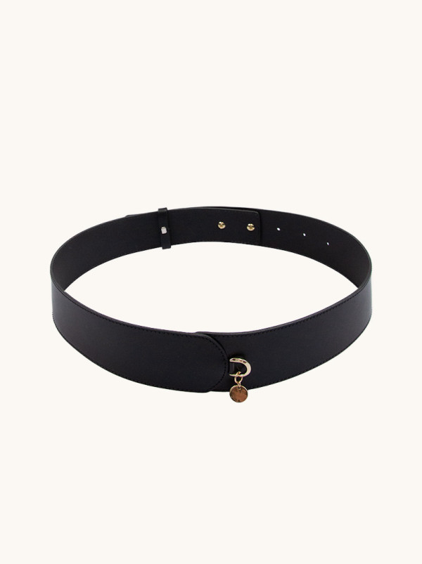 Pasek czarny z przywieszką w kształcie kółka LuAna