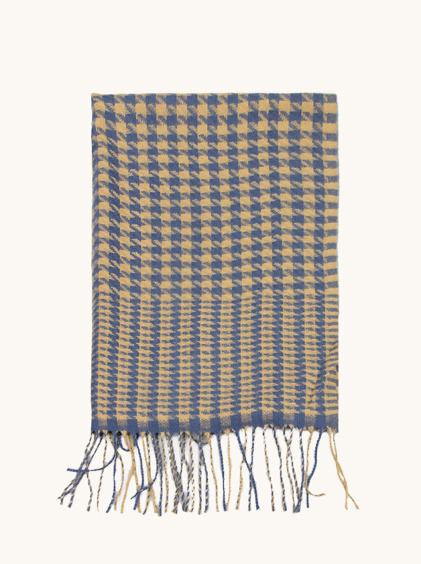 Szal w kratkę beżowo-niebieską 70 cm x 170 cm