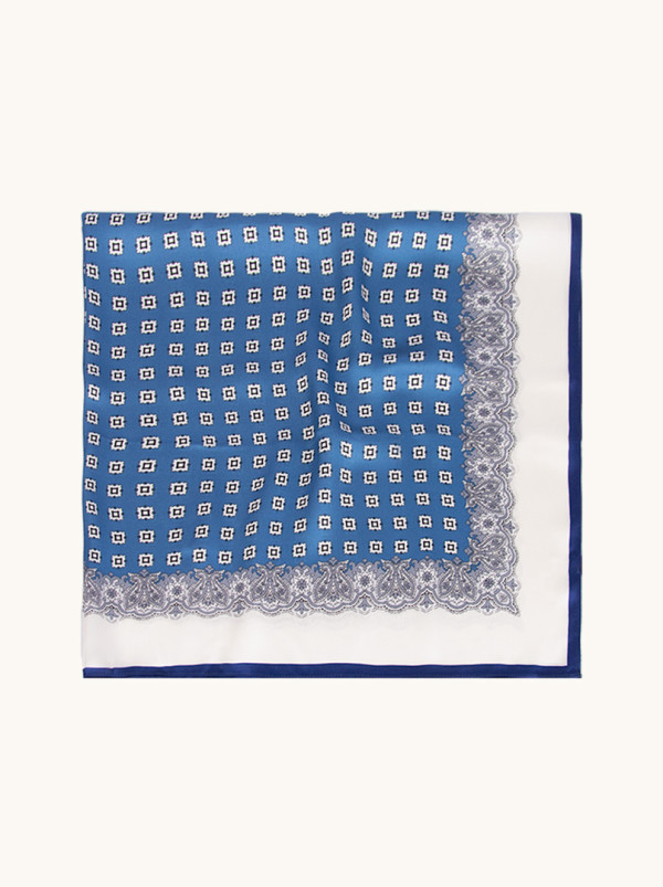 Blue silk scarf in squares 90x90 cm