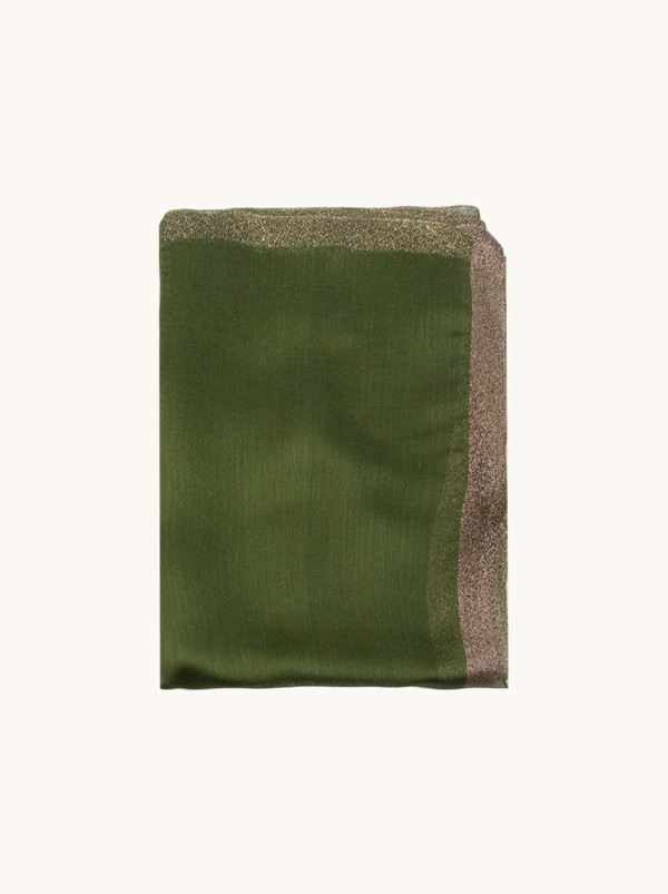 Szal wizytowy w kolorze zielony ze złotą lamówką 190 cm