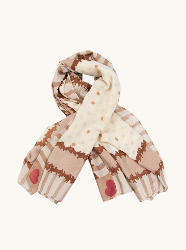 Szal z wiskozy beżowy w groszki 85cm x 180cm