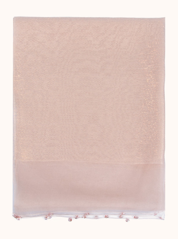 Szal  wizytowy beżowy  ozdobnymi kryształkami 190 cm