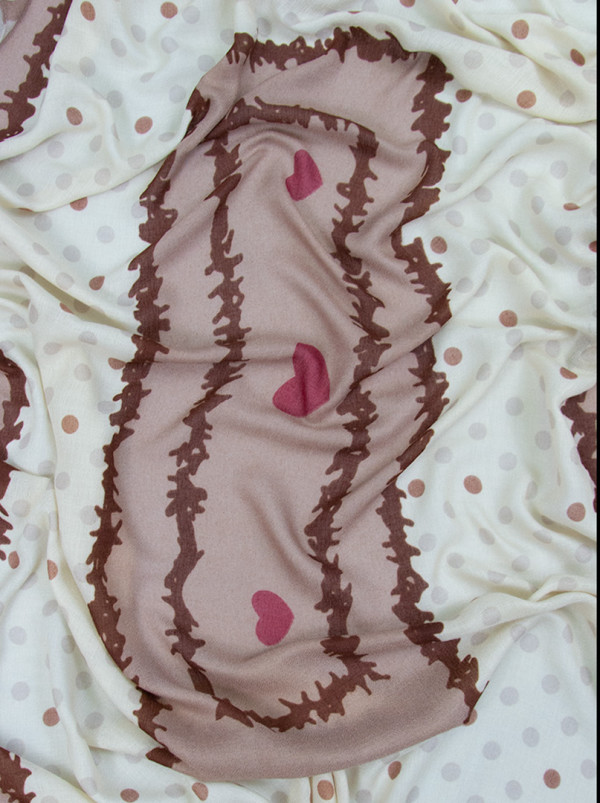 Szal z wiskozy beżowy w groszki 85cm x 180cm