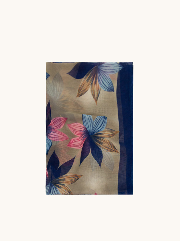 Szal beżowy w kwiaty 50x150 cm