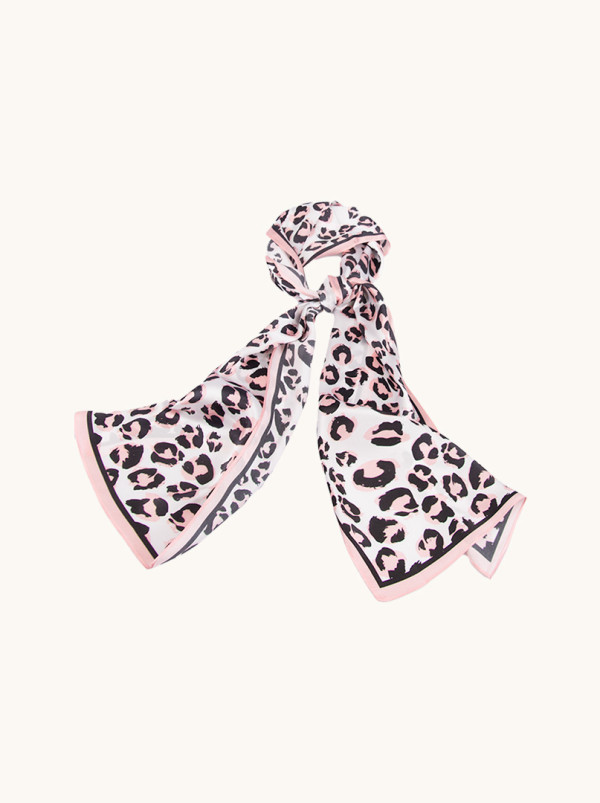 Dwustronny szal wąski z jedwabiu z motywem panterki 25 cm x 150 cm