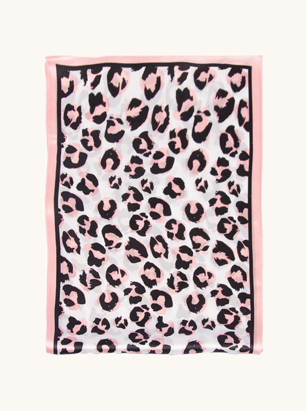 Double-sided narrow silk scarf with leopard print, 25x150 cm