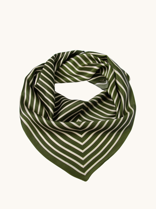 Medium green striped silk scarf 68x68cm