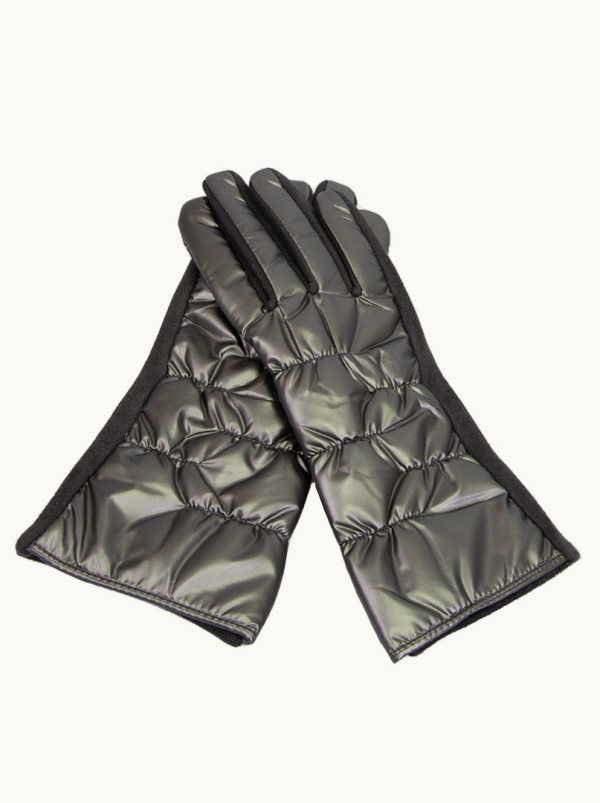 Rękawiczki szare grafitowe dzianinowe pikowane połyskujące