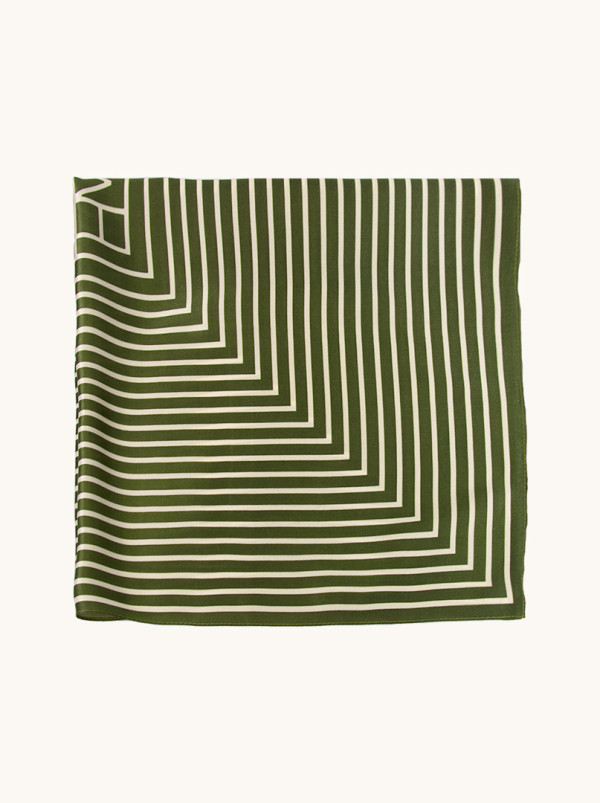 Apaszka jedwabna zielona w paski 70x70 cm