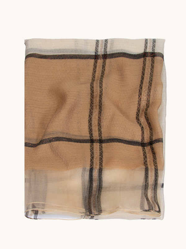 Szal wizytowy beżowy w kratę 180 cm