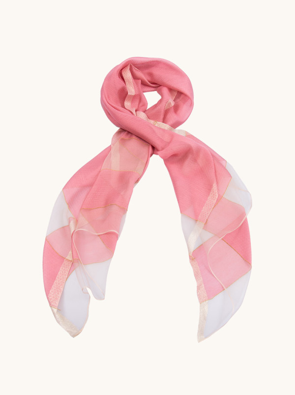 Szal wieczorowy w kolorze różowym z błyszczącą obwódką i koralikami 70 cm x 190 cm