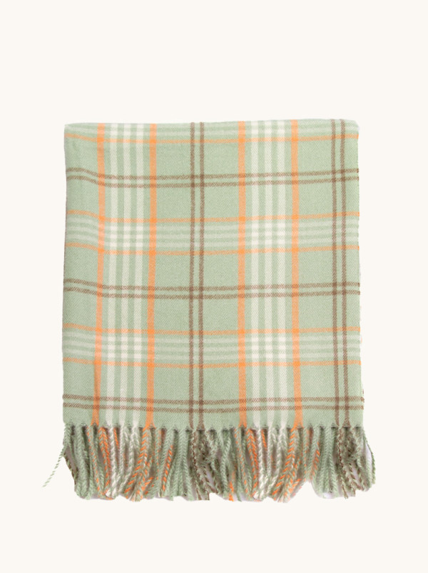 Ciepły jasnozielony szal  w kratkę 70cm x 210cm