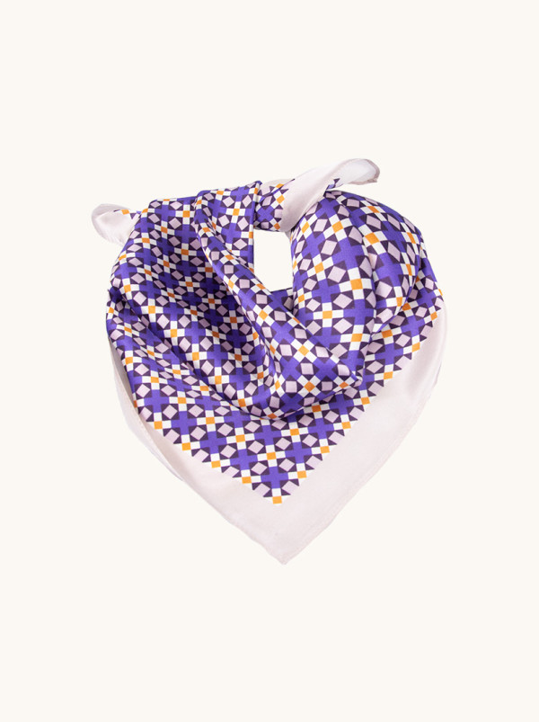 Apaszka jedwabna fioletowa w mozaikę 53x53 cm