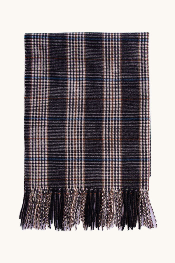 Ciepły,czarny szal  w kratkę 70cm x 210cm