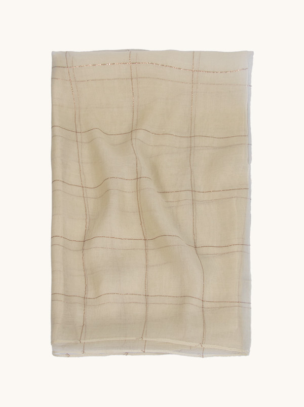 Szal wizytowy beżowy w złotą kratkę 180 cm