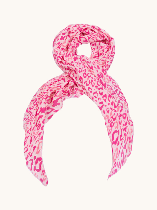 Szal z bawełny różowy w panterkę ze złotymi elementami 80x180 cm