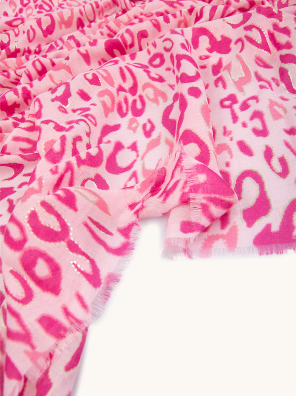 Szal z bawełny różowy w panterkę ze złotymi elementami 80x180 cm