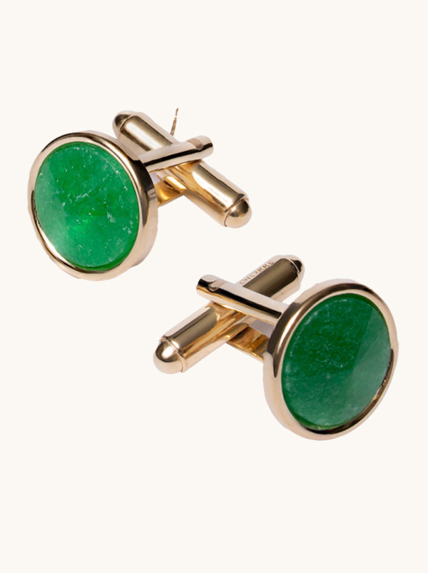 Spinki do mankietów okrągłe zielono-złote GIORRE