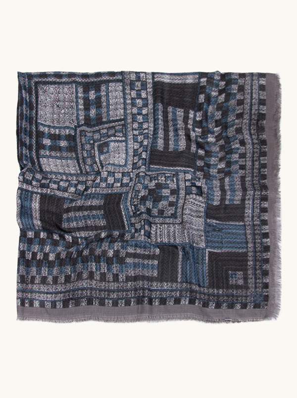 Chusta 100% wiskoza niebieska w kratę 140x140 cm