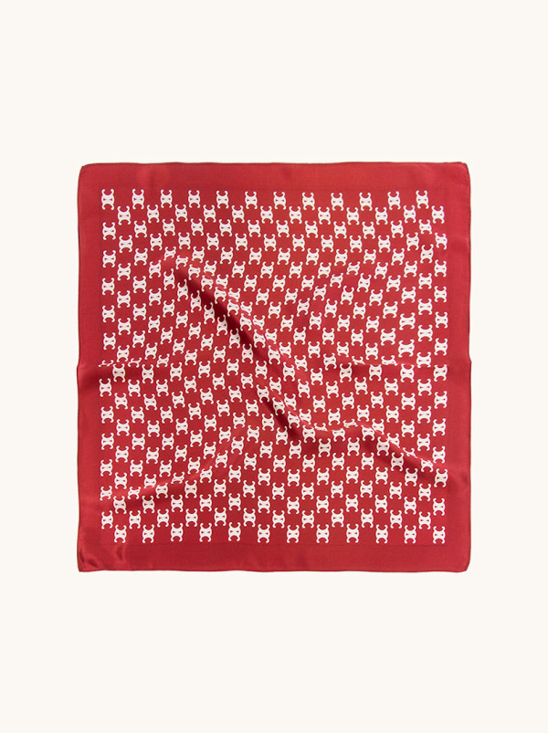 Burgundy silk scarf with patterns, 53x53 cm